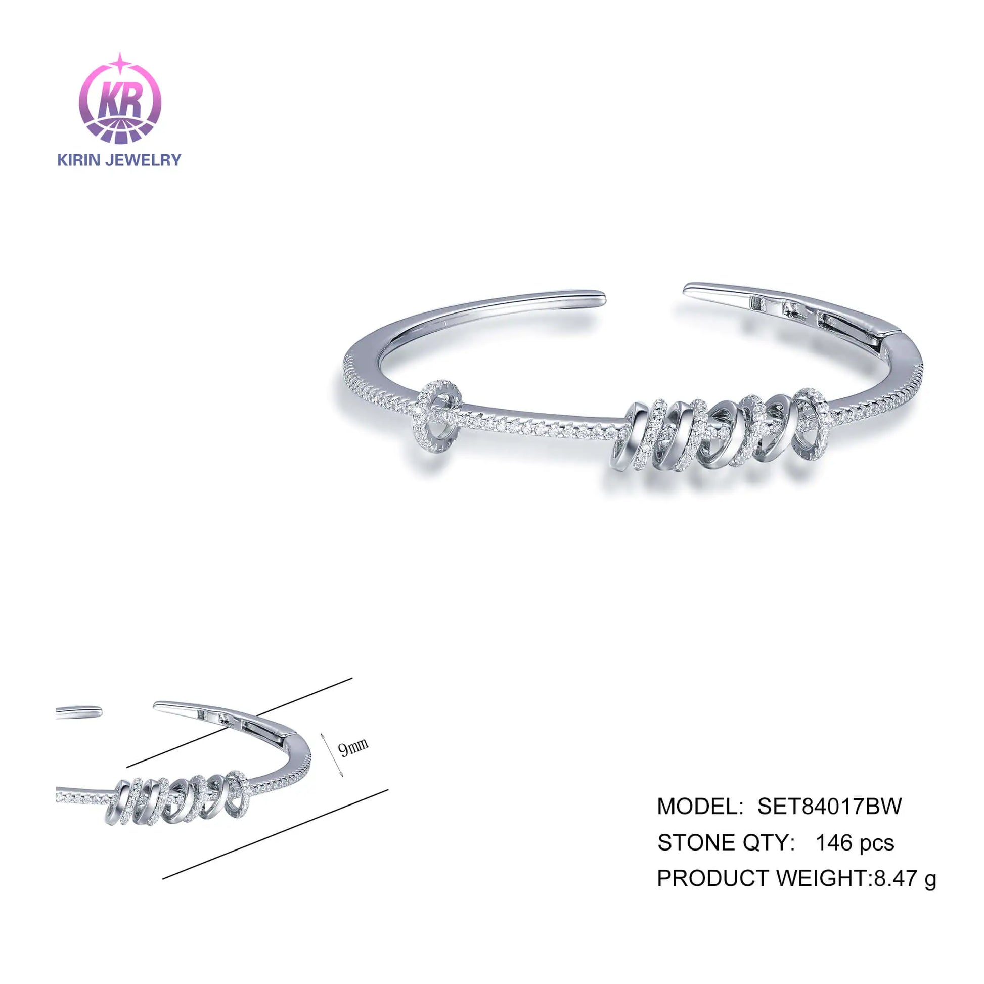 Wholesale 925 Silver Cubic Zircon Adjustable Cuff Personalized Bangle for Women