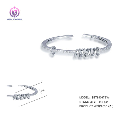 Wholesale 925 Silver Cubic Zircon Adjustable Cuff Personalized Bangle for Women