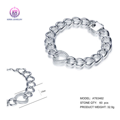 Wholesale 925 Silver Cubic Zircon Chunky Statement Curb Bracelet for Women