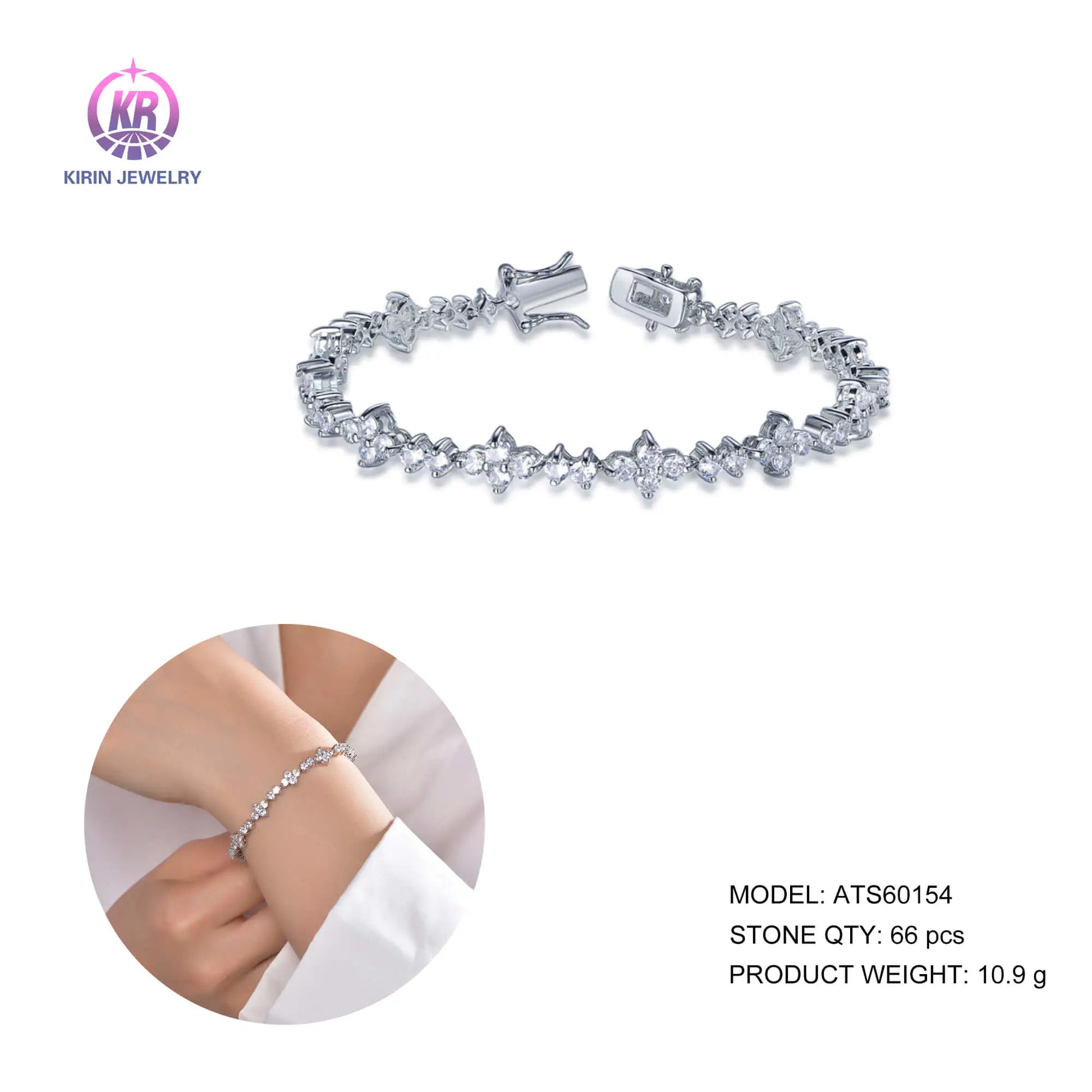 Wholesale 925 Silver Cubic Zircon Flower Shape Row Tennis Chain Bracelet​ for Women