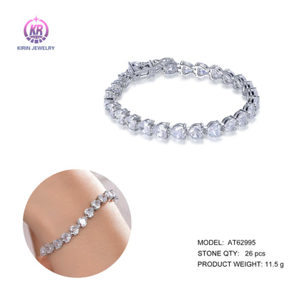 Wholesale 925 Silver Cubic Zircon Lab Created Diamond Heart Tennis Bracelet for Women
