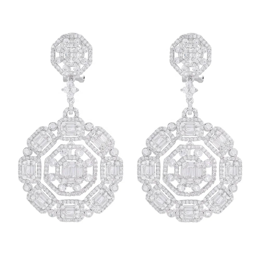 Wholesale 925 Silver Cubic Zircon Octagon Dainty Dangle Earrings