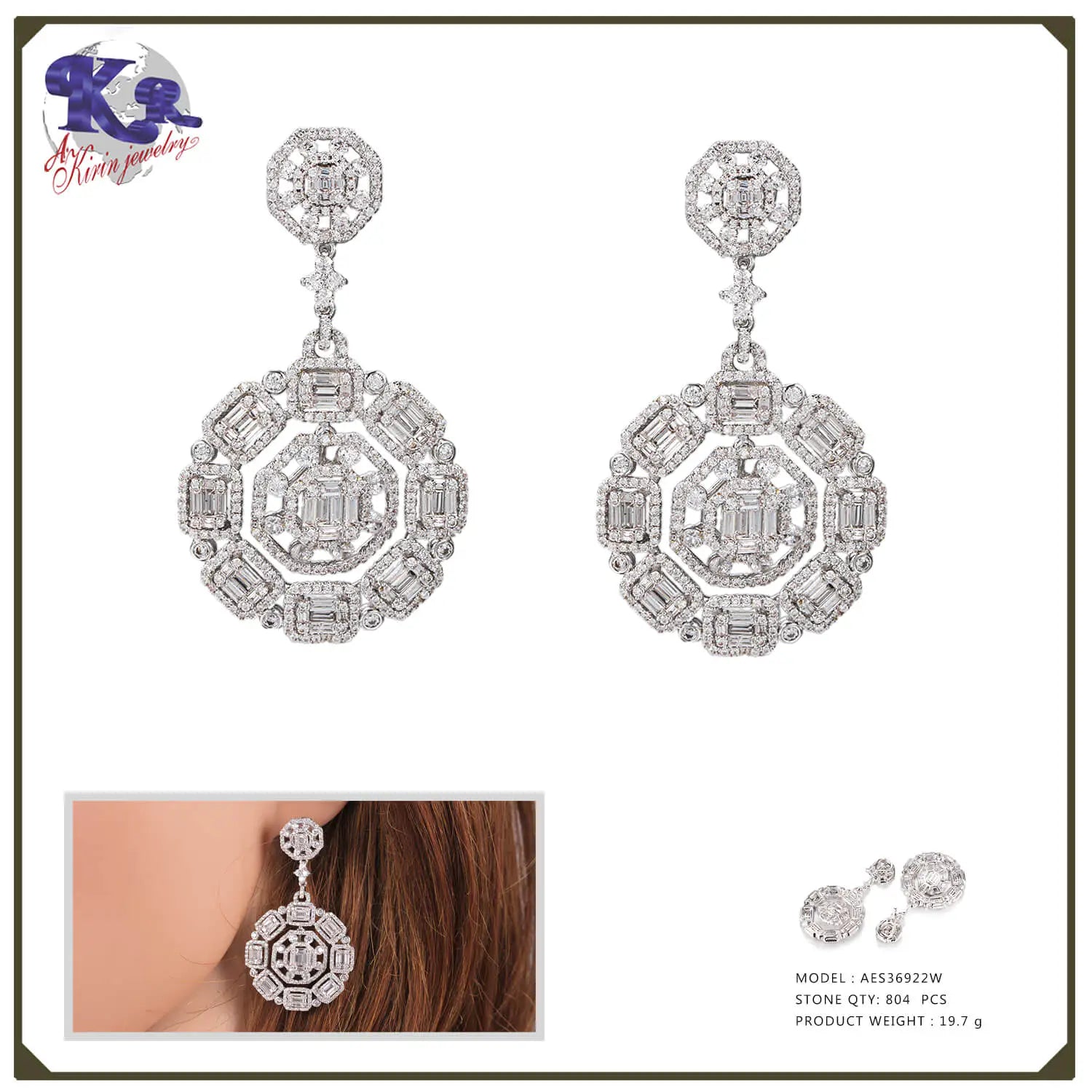 Wholesale 925 Silver Cubic Zircon Octagon Dainty Dangle Earrings