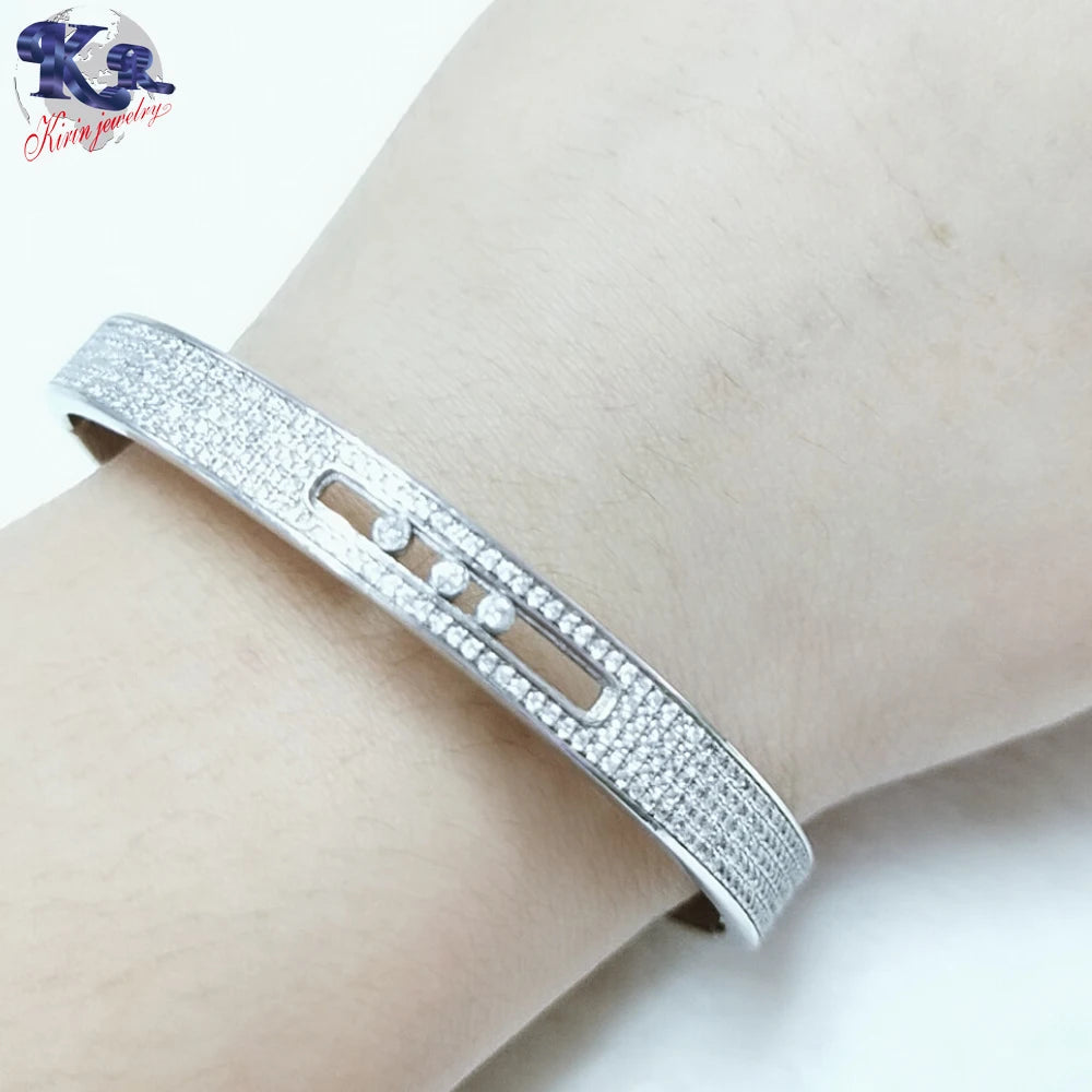 Wholesale 925 Silver Cubic Zircon Paved Eternity Statement Bangles for Women