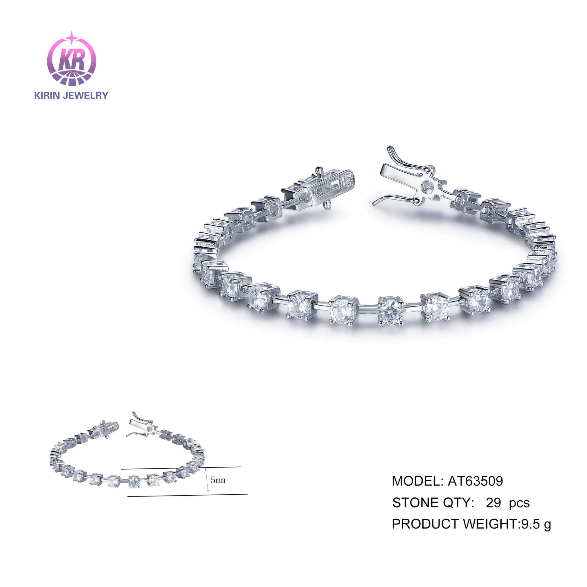 Wholesale 925 Silver Cubic Zircon Rectangle Simulated Diamond Link Bracelet for Women
