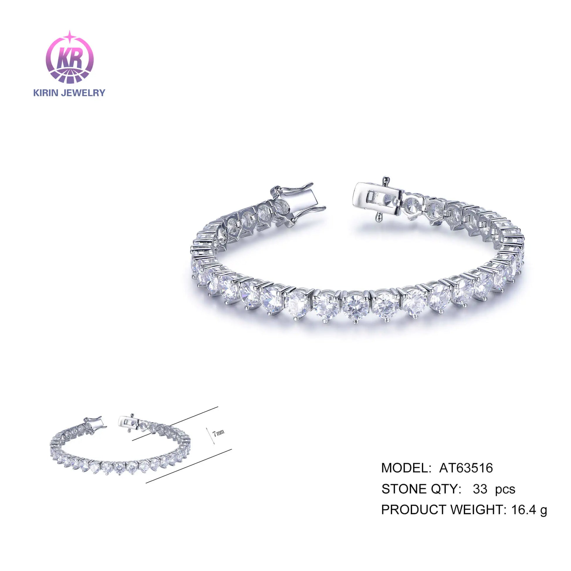 Wholesale 925 Silver Cubic Zircon Round Cut Lab Diamond Tennis Bracelet for Women