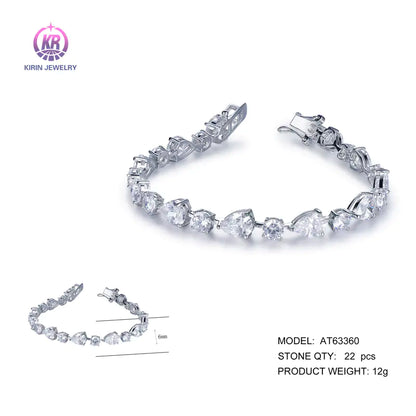 Wholesale 925 Silver Cubic Zircon Round & Pear Shape Lab Diamond Bracelet for Women