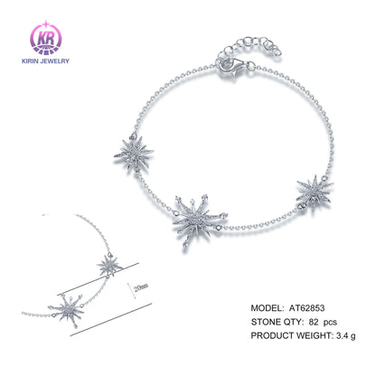 Wholesale 925 Silver Cubic Zircon Simple Starburst Rolo Chain Bracelet​ for Women