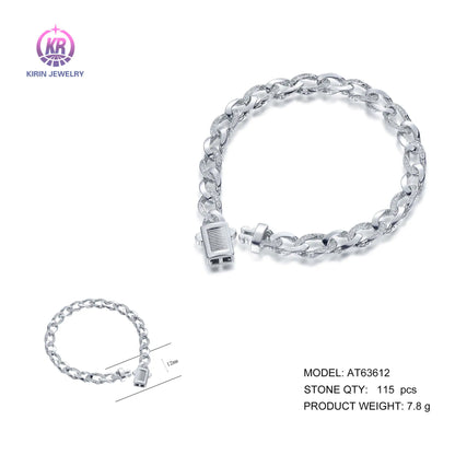 Wholesale 925 Silver Cubic Zircon Simulated Diamond Cable Chain Bracelet for Women