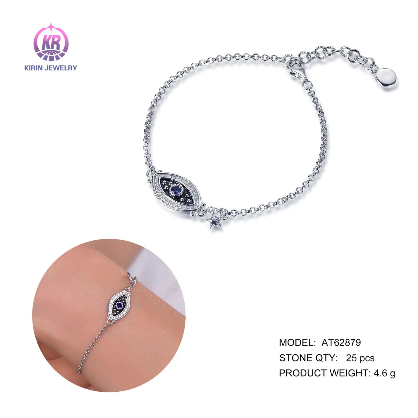 Wholesale 925 Silver Cubic Zircon & Spinel Blue Evil Eye Bracelet​ for Women