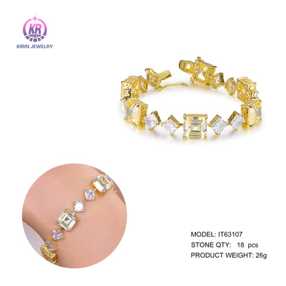 Wholesale 925 Silver Cubic Zircon Square Shape Citrine Crystal Bracelet for Women