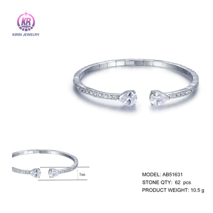 Wholesale 925 Silver Cubic Zircon Teardrop Cuff Bracelet Bangles for Women