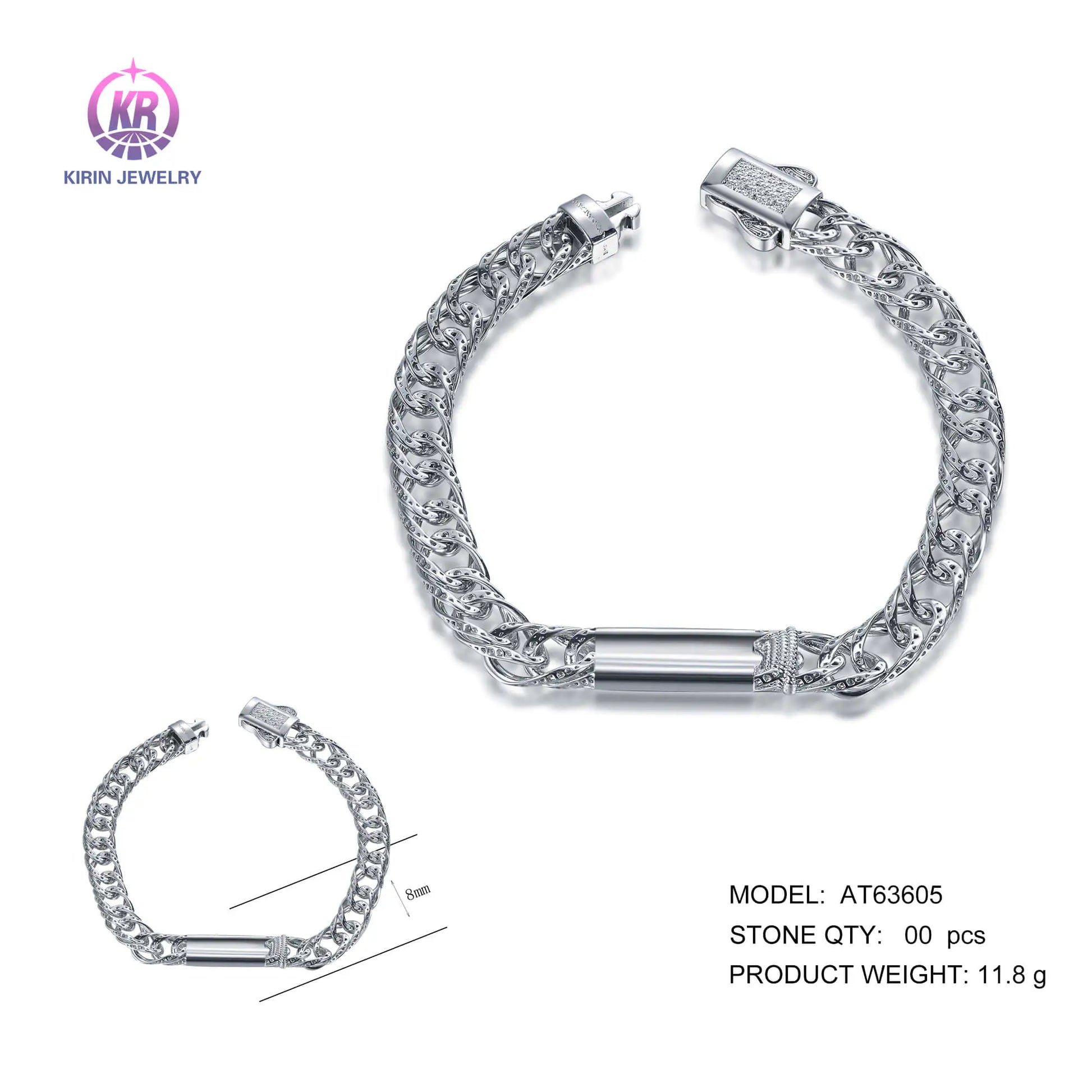 Wholesale 925 Silver Curb Link Chain Bar Personalized Bangle Bracelet for Women