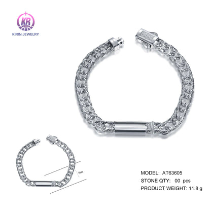 Wholesale 925 Silver Curb Link Chain Bar Personalized Bangle Bracelet for Women