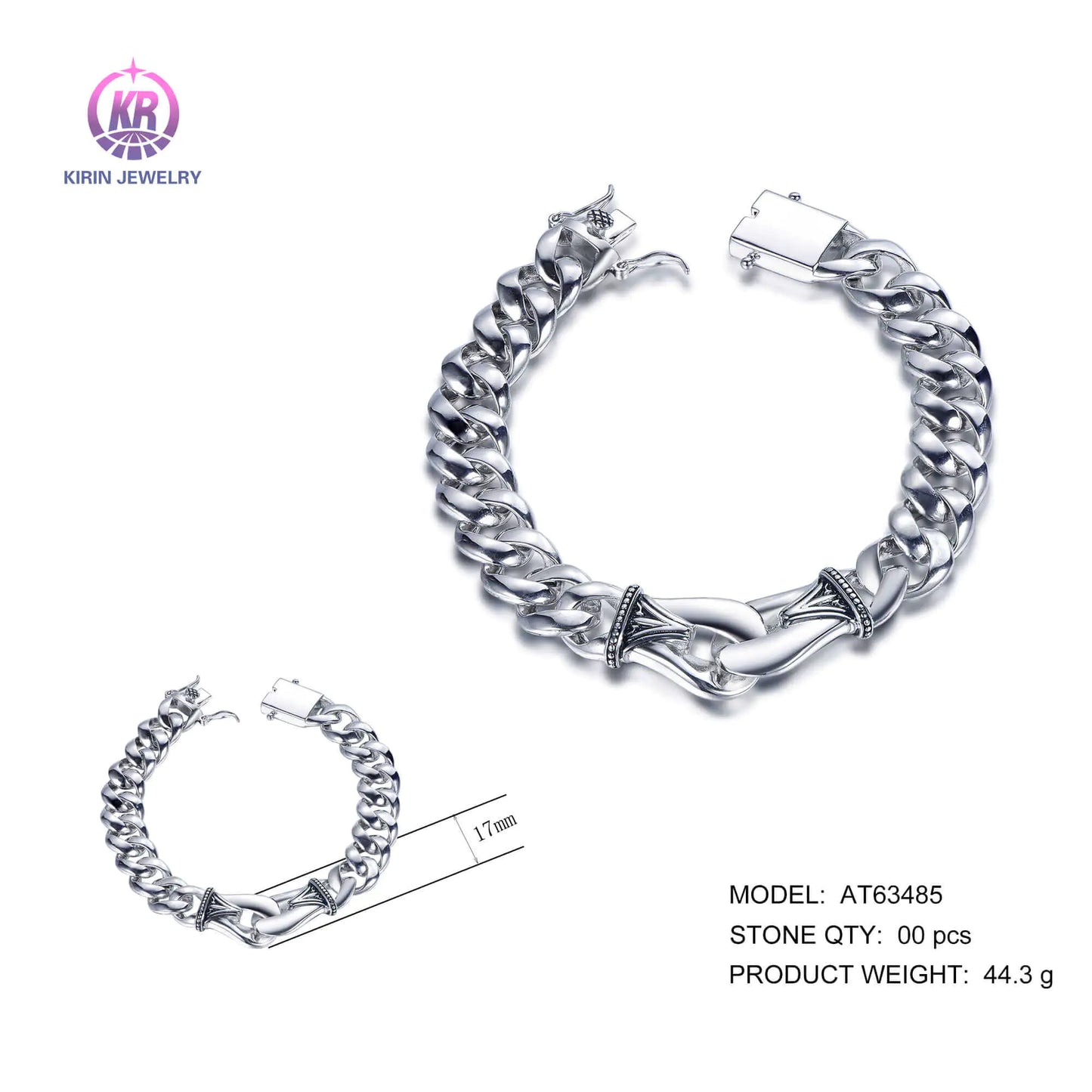 Wholesale 925 Silver Enamel Polished Cuban Curb Chunky Link Bracelet for Women