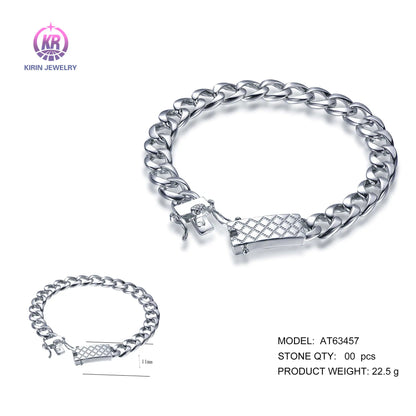 Wholesale 925 Silver Enamel Thick Curb Miami Cuban Link Bracelets for Women