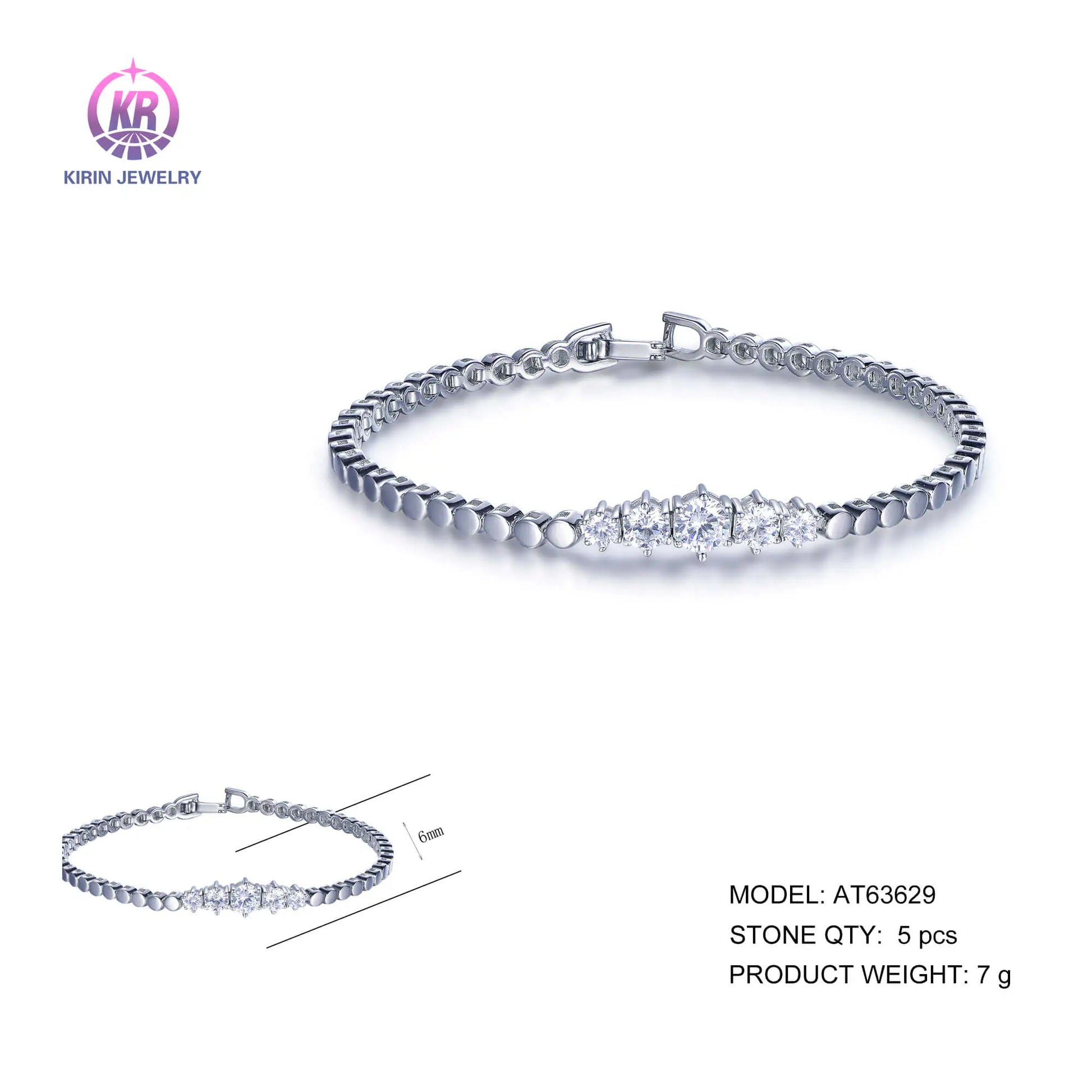 Wholesale 925 Silver Five Cubic Zircon Personalized Tennis Bracelet for Women