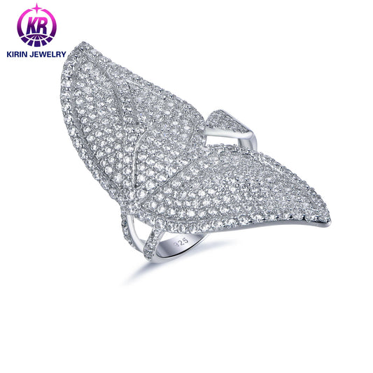 Wholesale 925 Silver Full CZ Statement Big Butterfly Engagement Ring