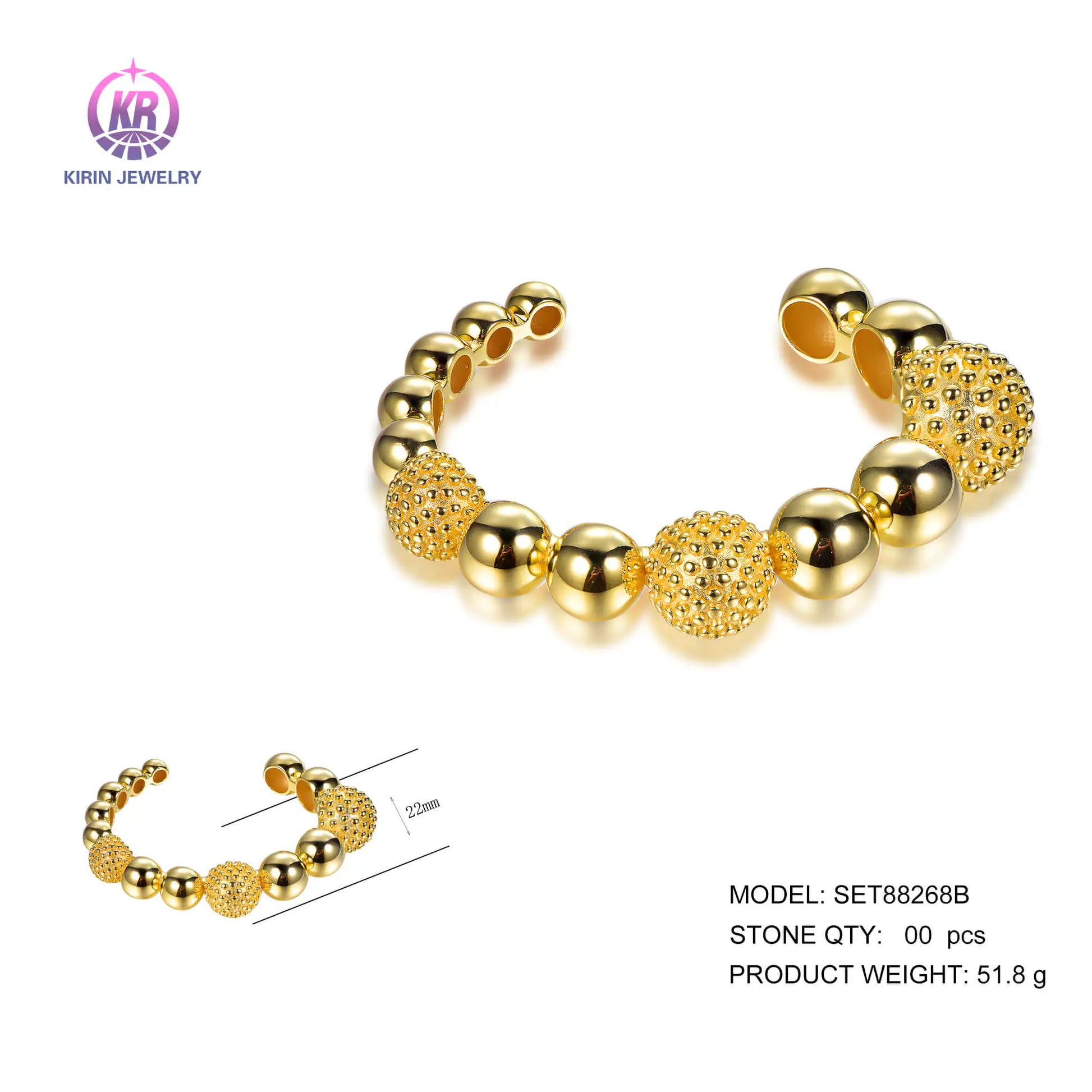 Wholesale 925 Silver Gold Plated Beaded Cuff Bracelet Bangle for Women