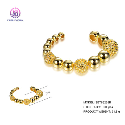 Wholesale 925 Silver Gold Plated Beaded Cuff Bracelet Bangle for Women