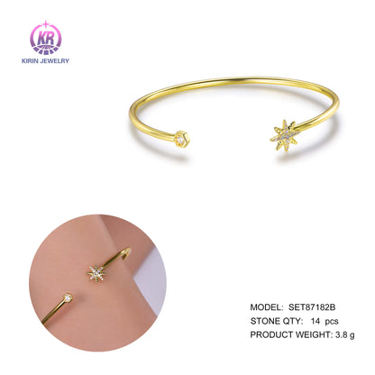 Wholesale 925 Silver Gold Plated CZ Adjustable Open Cuff Bangle for Women