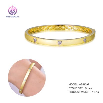 Wholesale 925 Silver Gold Plated CZ Heart Lab Grown Diamond Bangle