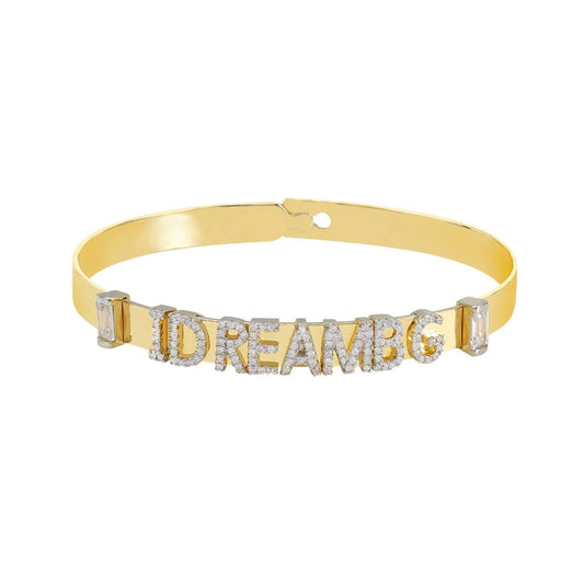Wholesale 925 Silver Gold Plated CZ Letter Personalized Bangle Bracelet