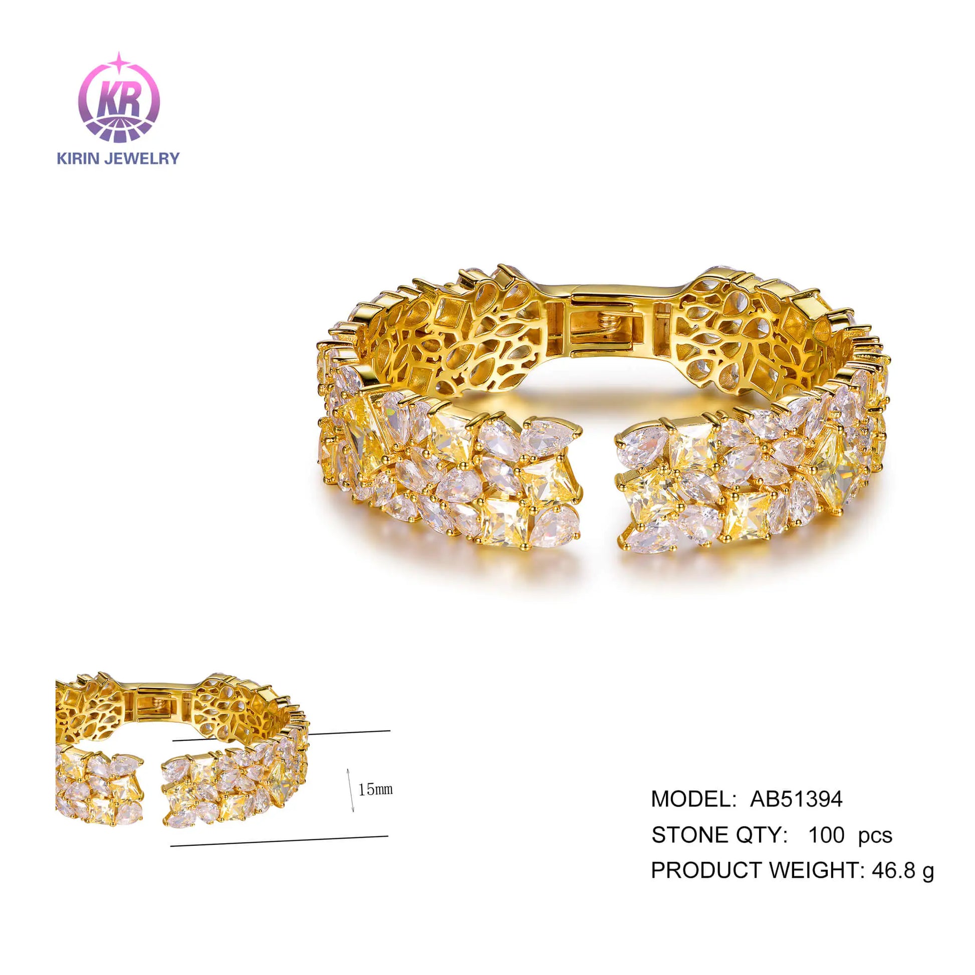Wholesale 925 Silver Gold Plated CZ Open Bangle Bracelets for Women