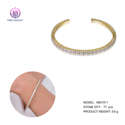 Wholesale 925 Silver Gold Plated CZ Open Flexible Tennis Bangle for Women