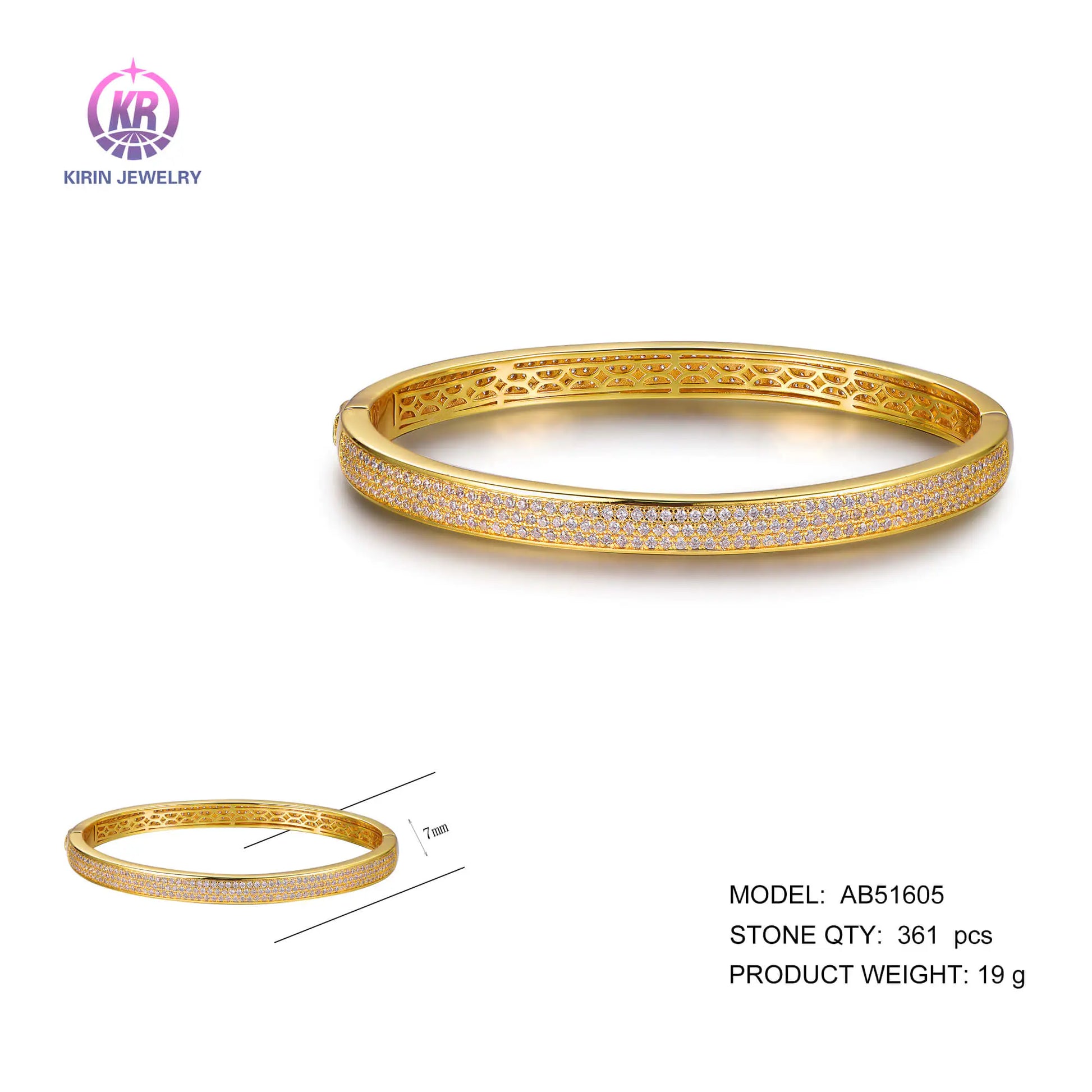 Wholesale 925 Silver Gold Plated CZ Pave Diamond Bangle