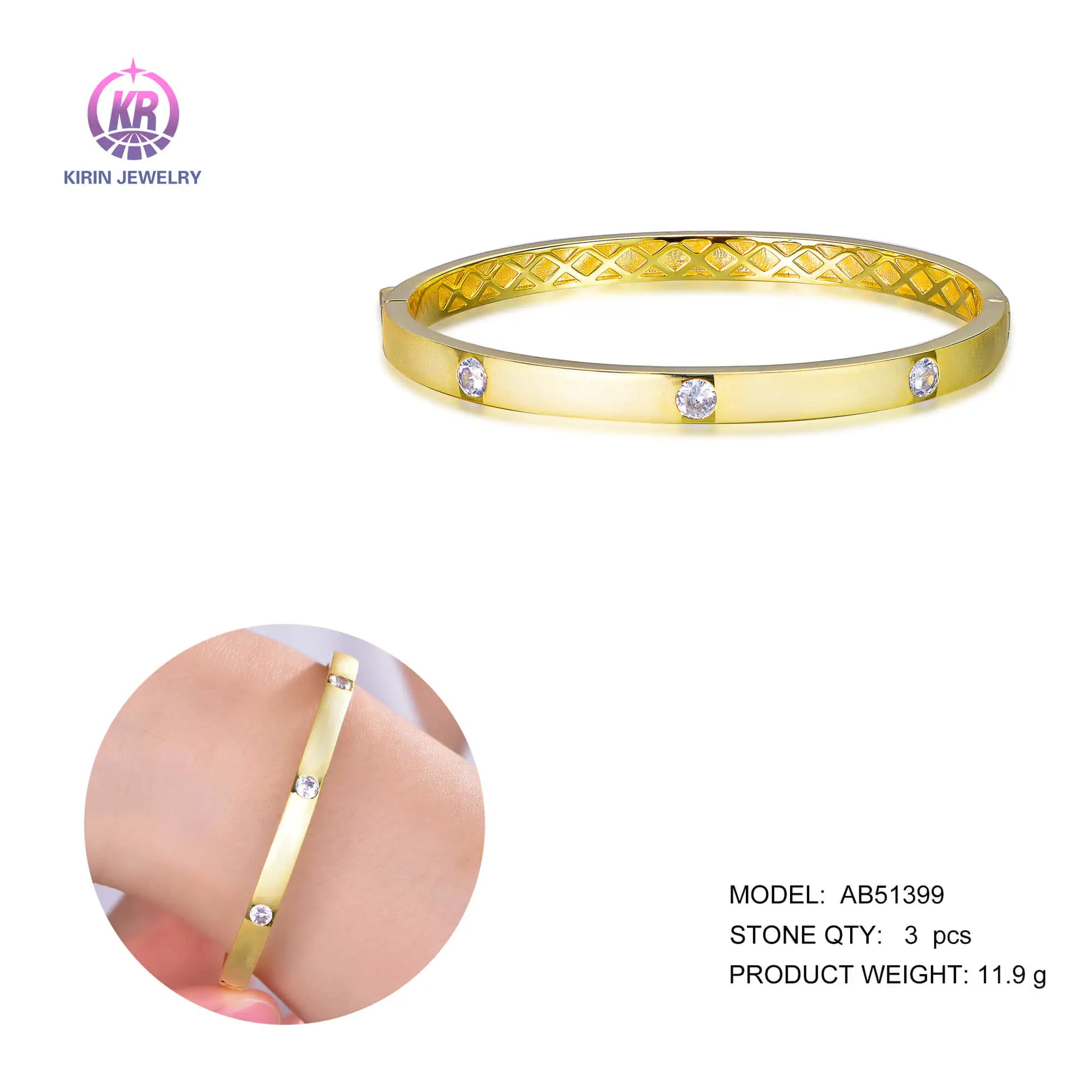 Wholesale 925 Silver Gold Plated CZ Round Lab Grown Diamonds Bangles for Women