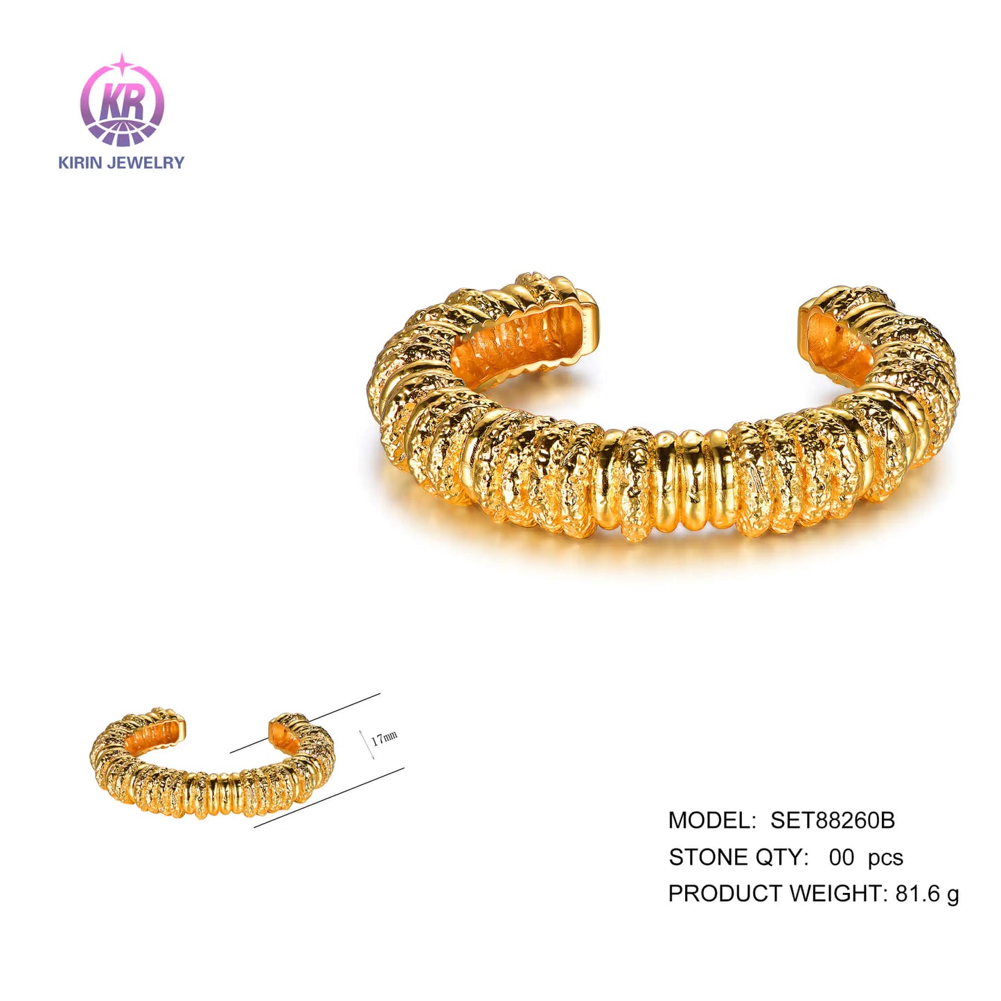 Wholesale 925 Silver Gold Plated Chunky Cable Open Torque Bangle​ for Women