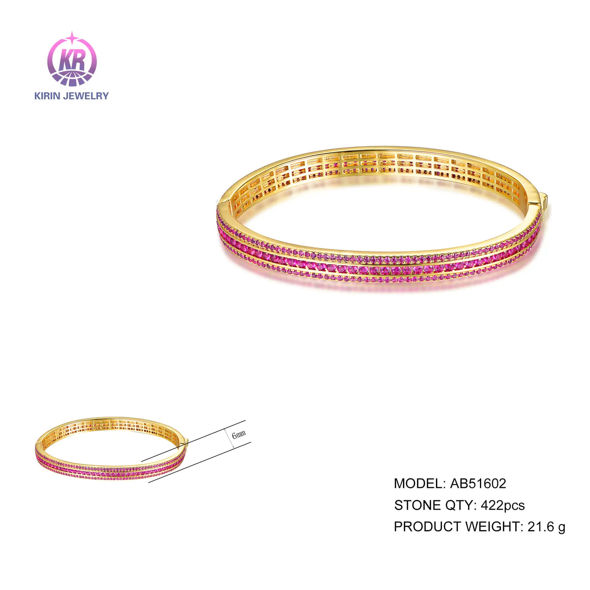Wholesale 925 Silver Gold Plated Corundum Lab Created Ruby Bangles for Women