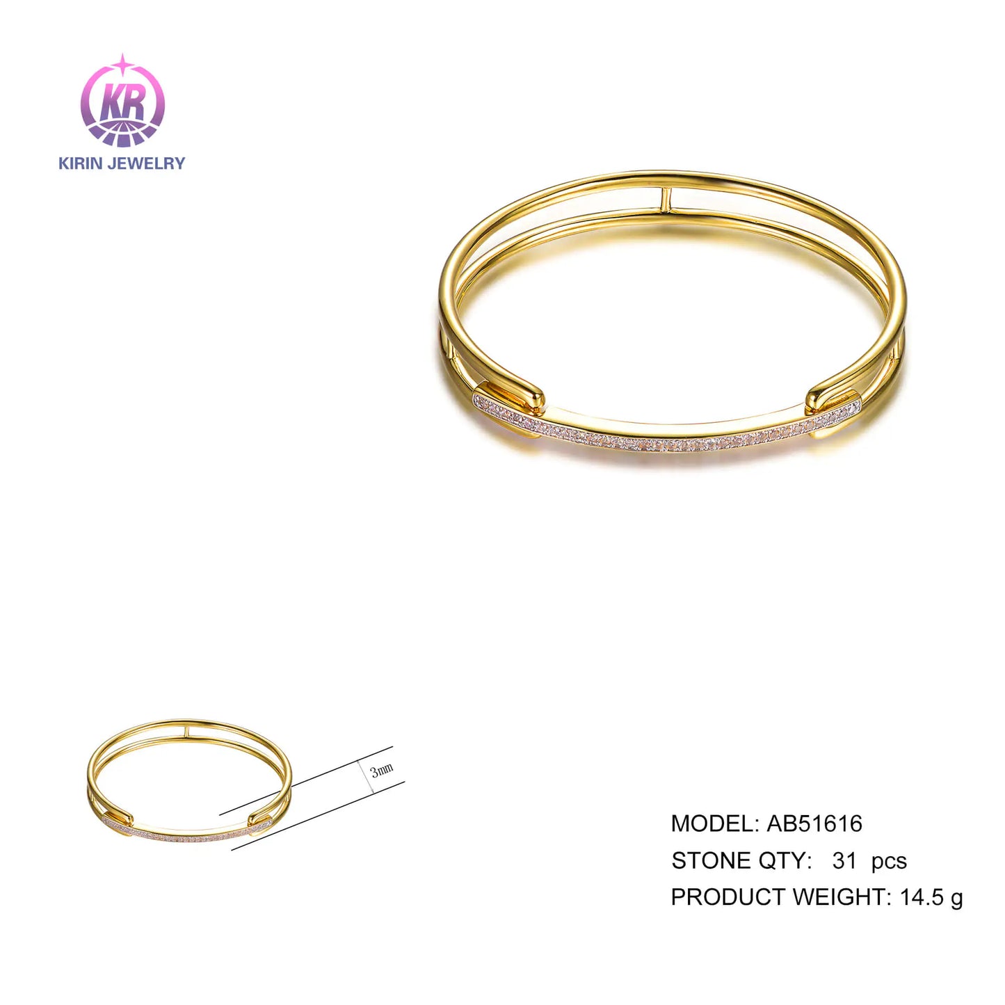 Wholesale 925 Silver Gold Plated Cubic Zircon Unique Bangle Bracelets
