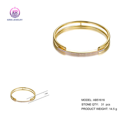 Wholesale 925 Silver Gold Plated Cubic Zircon Unique Bangle Bracelets