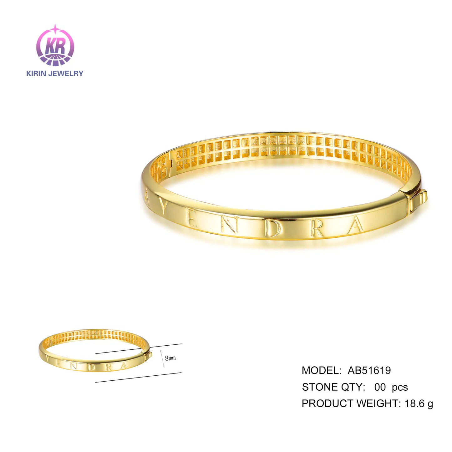 Wholesale 925 Silver Gold Plated Custom Letters Simple Design Bangles