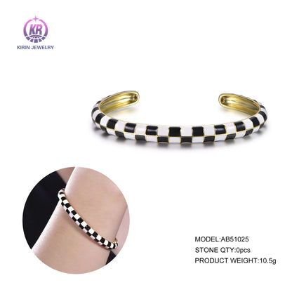 Wholesale 925 Silver Gold Plated Dual Color Enamel Open Bangle Bracelet for Women