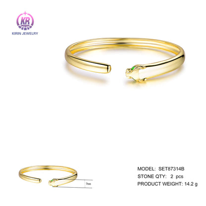 Wholesale 925 Silver Gold Plated Green Spinel Leopard Print Bangle