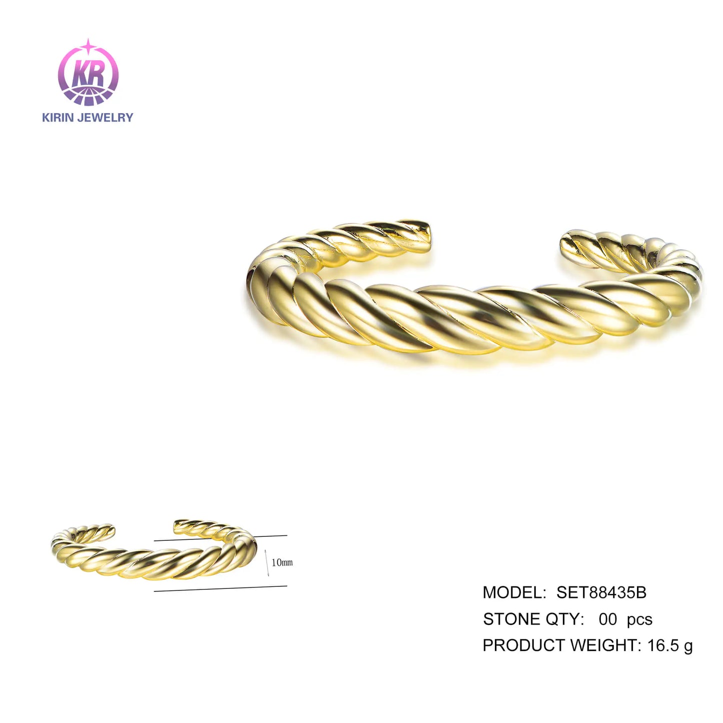 Wholesale 925 Silver Gold Plated Open Chunky Twisted Rope Bangle for Women