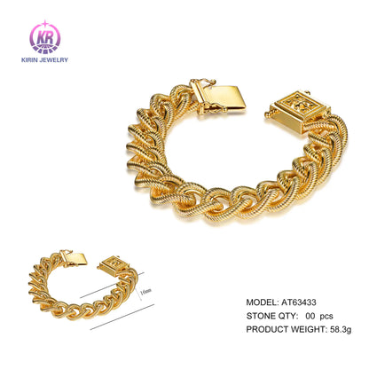 Wholesale 925 Silver Gold Plated Twisted Rope Cuban Curb Chain Bracelet for Women