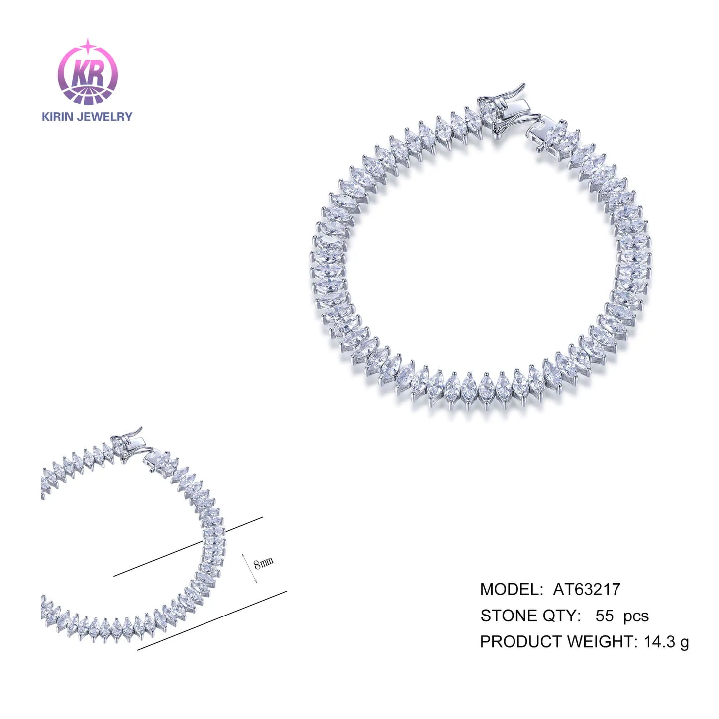 Wholesale 925 Silver Marquise Cut CZ Simulated Diamond Tennis Bracelets for Women