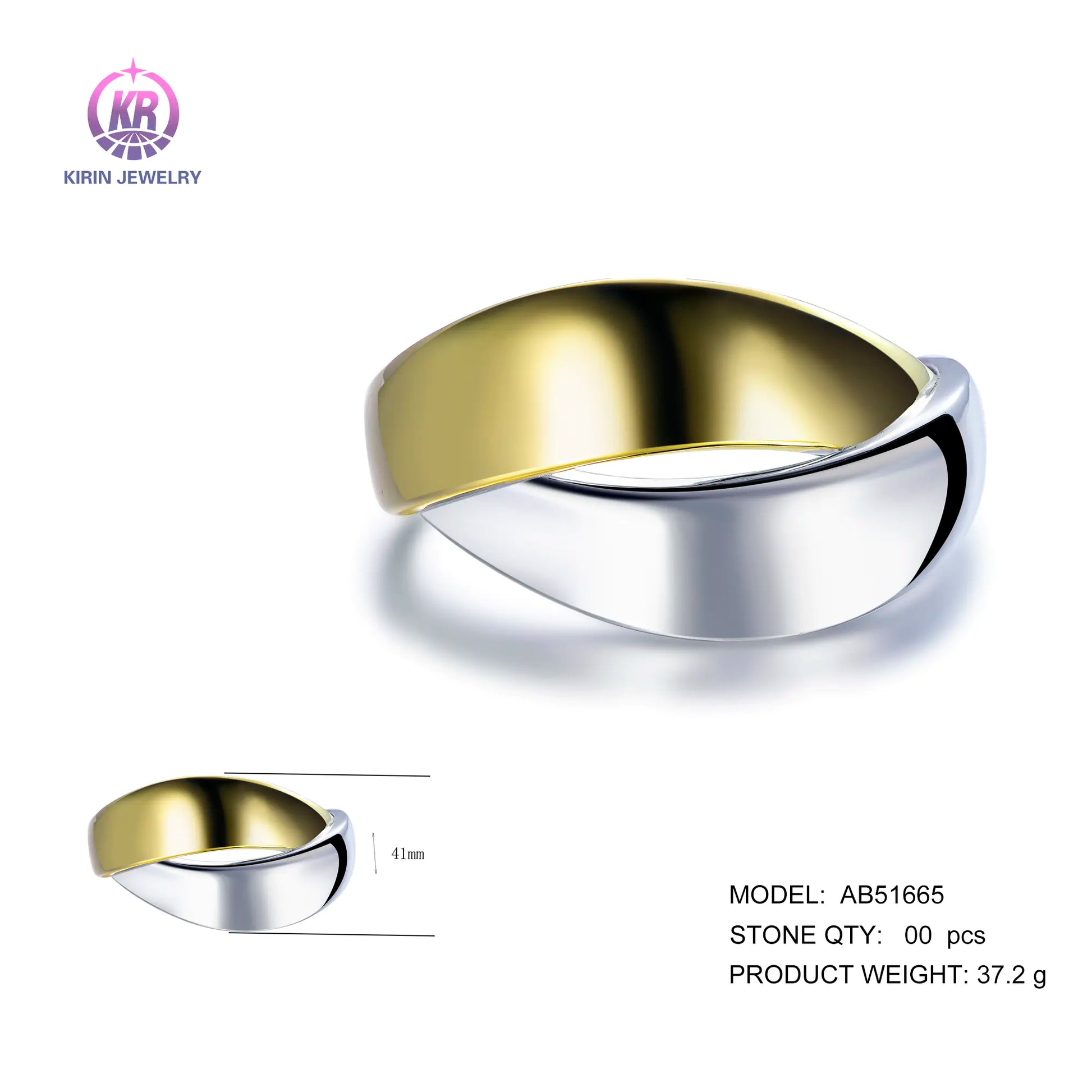 Wholesale 925 Silver Minimalist Chunky Crossover Cuff Two Tone Bangle for Women