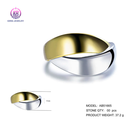 Wholesale 925 Silver Minimalist Chunky Crossover Cuff Two Tone Bangle for Women