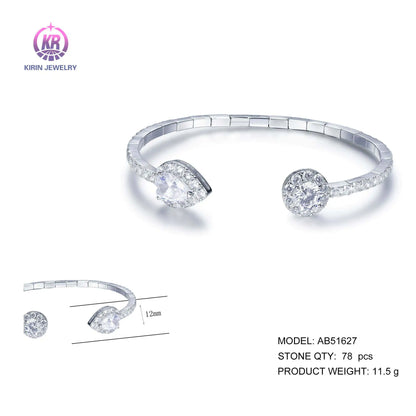 Wholesale 925 Silver Pear Round CZ Geometric Open Bangle Bracelets for Women