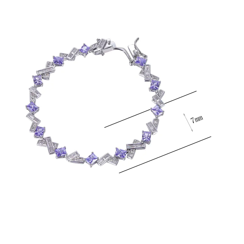 Wholesale 925 Silver Purple White Gemstone Link Bracelet