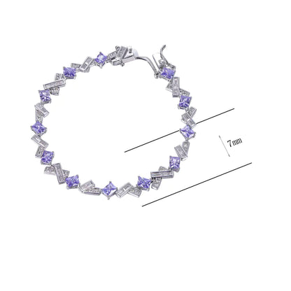 Wholesale 925 Silver Purple White Gemstone Link Bracelet