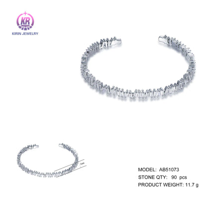 Wholesale 925 Silver Rectangle CZ Filled Eternity Cuff Bracelet Bangle for Women