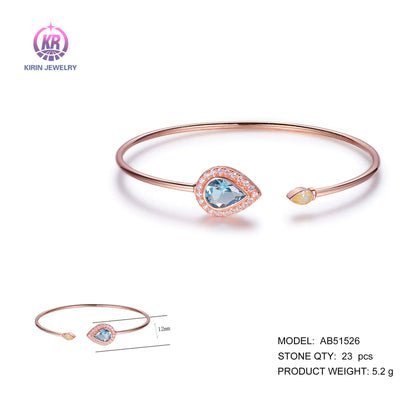 Wholesale 925 Silver Rose Gold Plated CZ & Glass Open Thin Bangles for Women