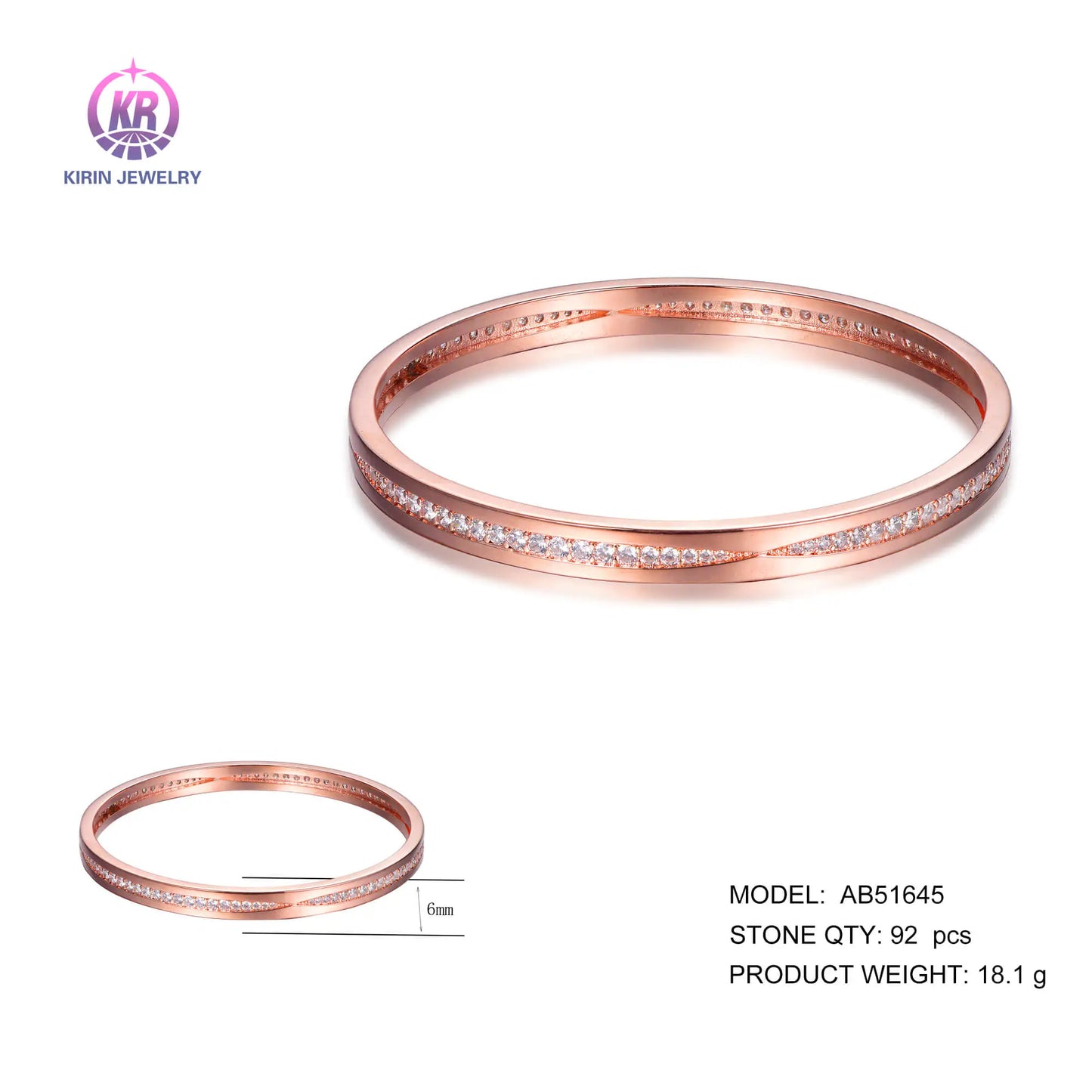 Wholesale 925 Silver Rose Gold Plated Pave CZ Skinny Bangle Bracelets for Women