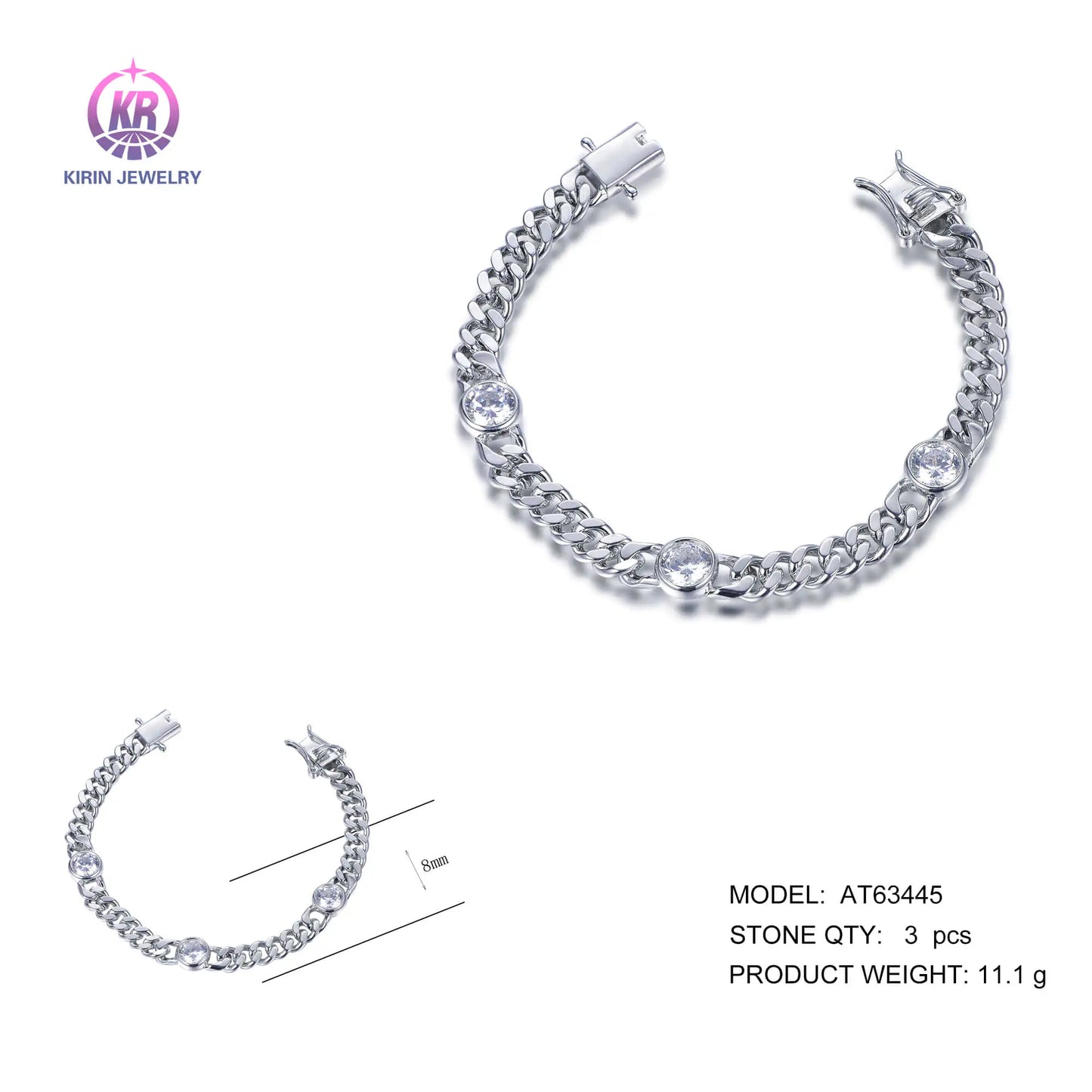 Wholesale 925 Silver Round Cut Moissanite Small Cuban Link Bracelet​ for Women